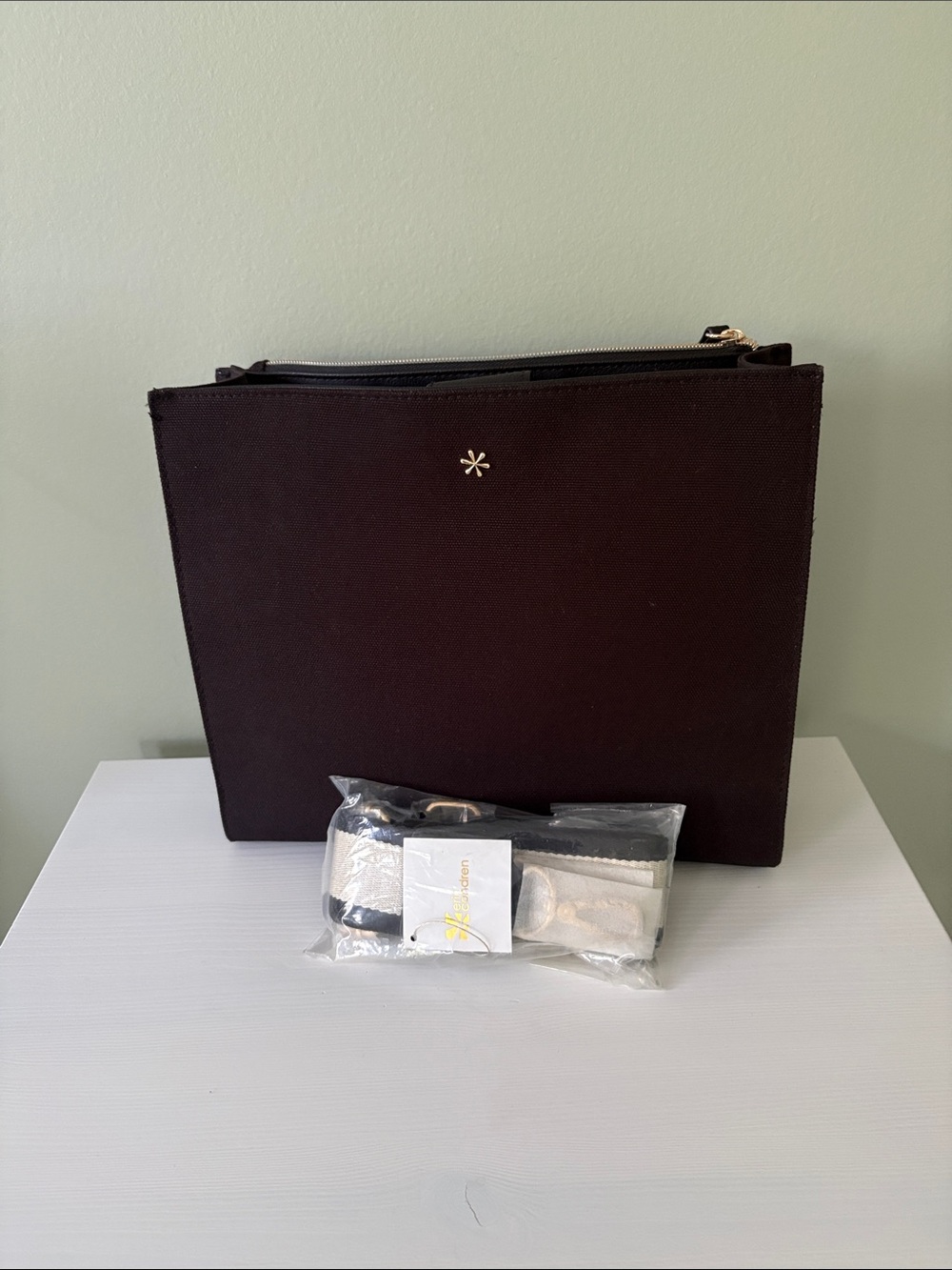 Erin Condren Black Canvas Handbag Crossbody Purse Tote With Striped Strap New